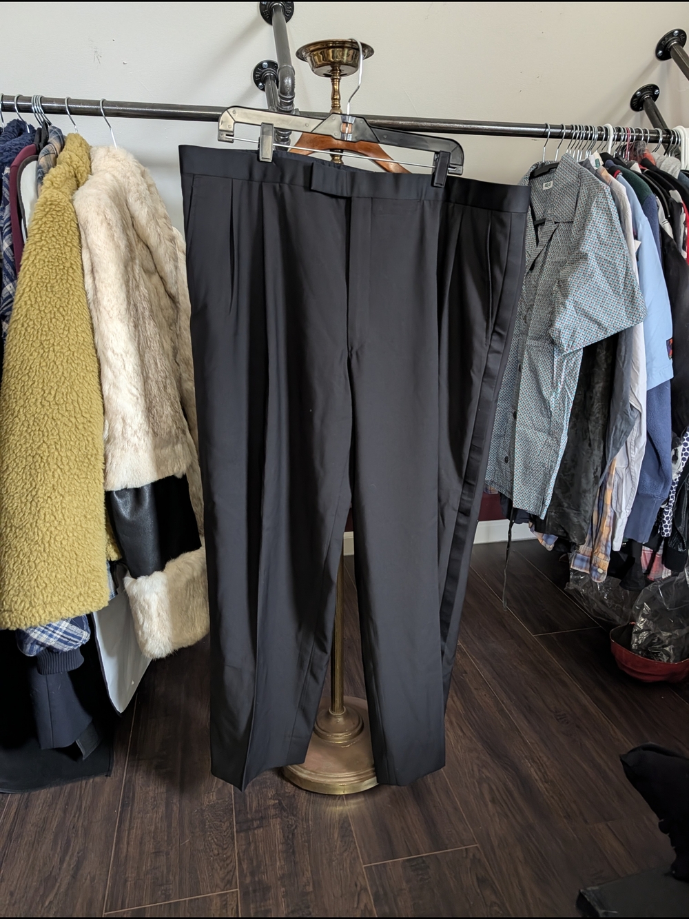 Brooks Brothers Golden Fleece Hand Tailored Satin Stripe Black Tuxedo Pants Wool